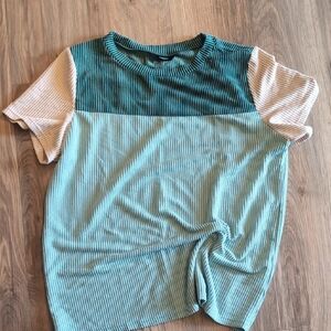 Striped Teal and Beige Women's Blouse